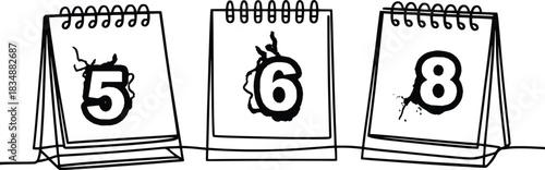 Minimalist Numbered Desk Calendar Illustration Line Art.