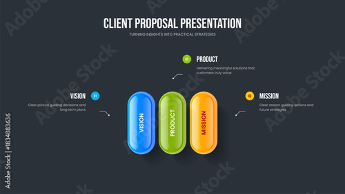 Company Performance Three Step Diagram Slide Layout. Professional Portfolio Frame Design Vector Illustration. Enterprise Innovation 3 Option Infographic Presentation Template.