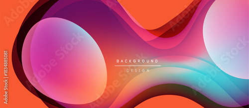 Abstract fluid shapes blend vibrant colors. Orange, pink, purple, turquoise create dynamic composition. Modern design element for backgrounds.