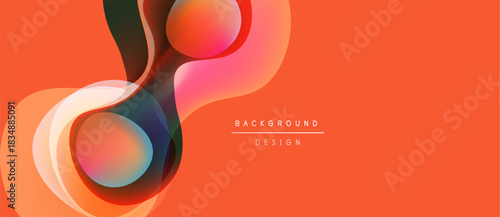 Abstract fluid shapes overlap, creating vibrant color gradients. Orange background complements design elements. Modern aesthetic.