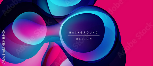 Abstract vibrant design features overlapping circles, gradients. Pink, blue hues dominate composition. Text reads background design. Modern aesthetic.