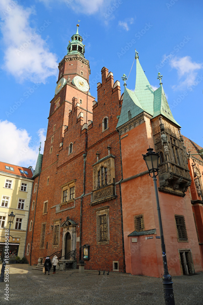 Fototapeta premium West facade of Town Hall vertical - Town Hall - Wroclaw, Poland