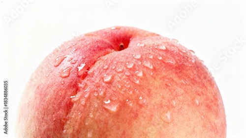 Close-up of a ripe peach with water droplets on its surface