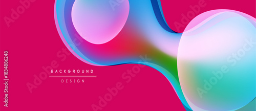 Abstract fluid shapes, vibrant colors, pink background. Modern design elements create dynamic visual impact. Smooth gradients, flowing forms.