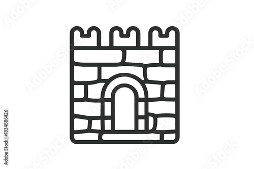Minimalist medieval castle turret wall section with crenellations and arched entrance