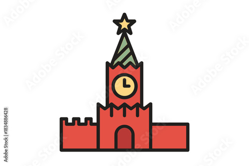 Spasskaya Tower of Moscow Kremlin with clock face and red star symbol