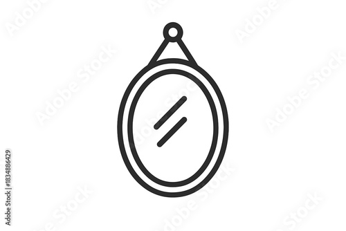 Outline symbol of a classic oval mirror hanging on a wall, perfect for interior design