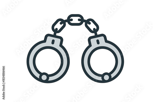 Simple graphic of metal handcuffs connected by a chain symbolizing law, arrest, and crime