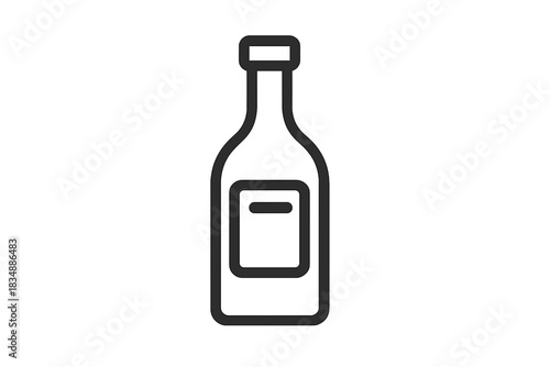 Simple outline icon of a generic glass bottle with a blank label for beverages or condiments