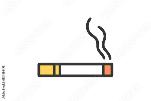 Minimalist graphic of a lit cigarette with smoke rising against a white background