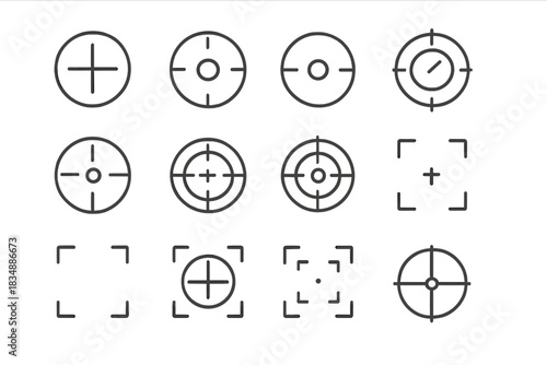 Target icons, focus frames, and crosshairs for aiming, photography, and user interfaces