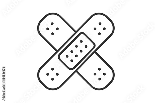 Two crossed adhesive plasters representing first aid, wound care, and injury protection
