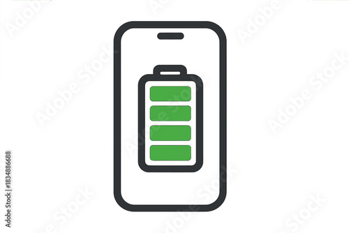 Mobile phone screen displaying a fully charged battery icon indicating maximum power level