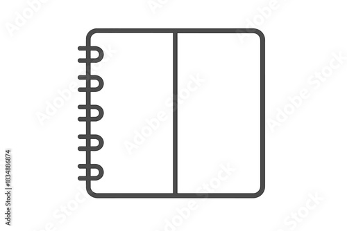 Minimalist outline icon of an open spiral notebook with blank pages and wire binding