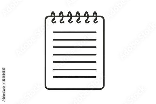 Minimalist outline symbol of a spiral notebook with ruled pages for memos and reminders