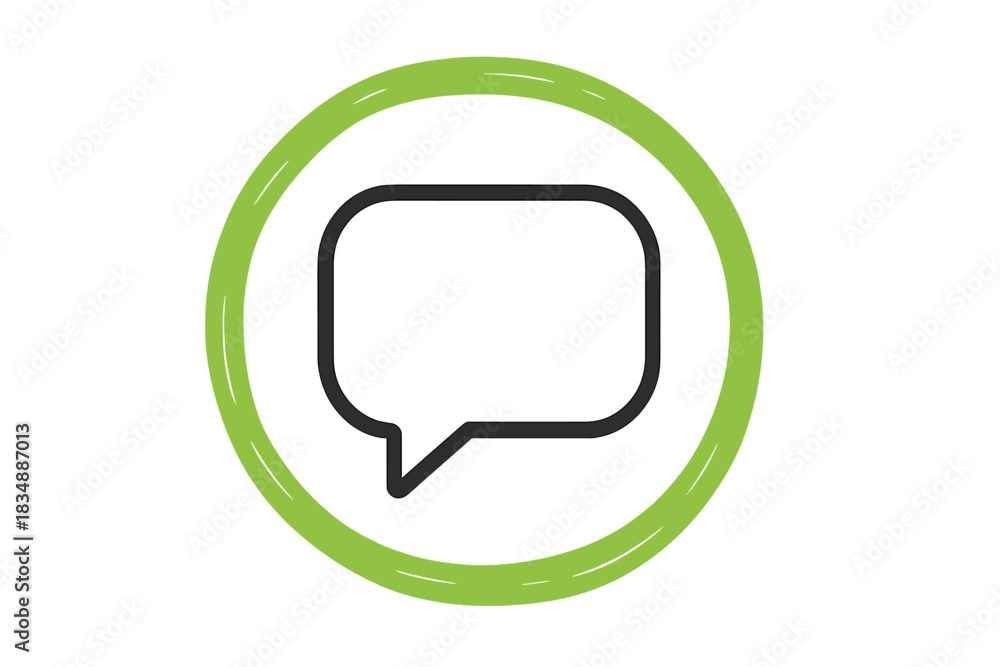 Naklejka premium Simple speech bubble icon inside a textured green circle for communication and chat