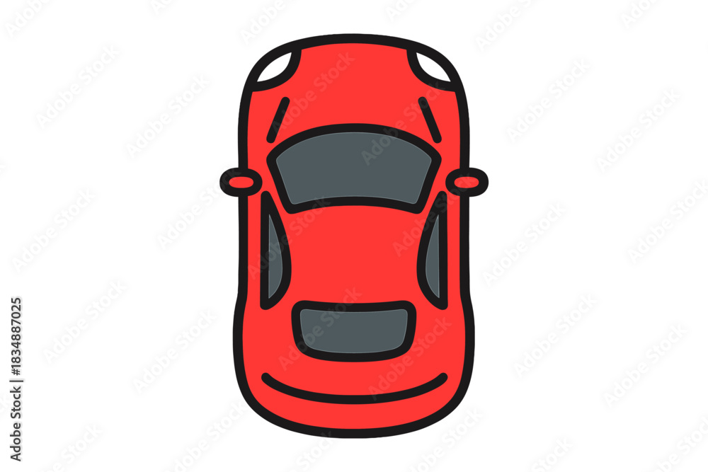 Fototapeta premium Stylized aerial view of a modern red automobile for transportation design