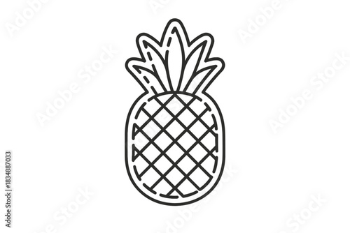 Minimalist tropical pineapple fruit with crown leaves and crosshatch texture pattern