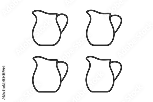Minimalist outline set featuring four different styles of beverage pitchers and creamers