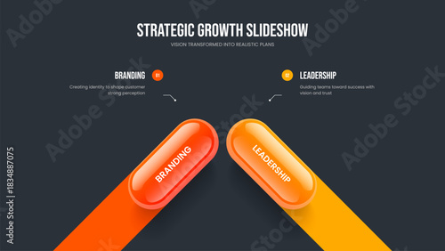 Creative Briefing Two Option Diagram Presentation Layout. Visual Strategy Slide Design Vector Illustration. Company Solution 2 Step Infographic Frame Template.
