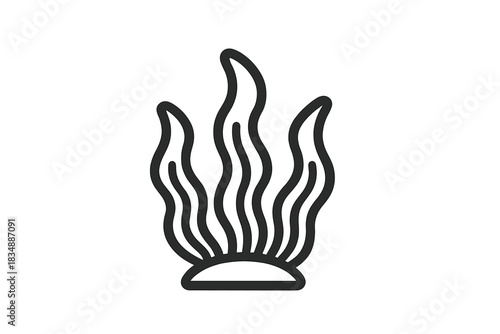 Minimalist black line drawing of flowing underwater seaweed or aquatic plant