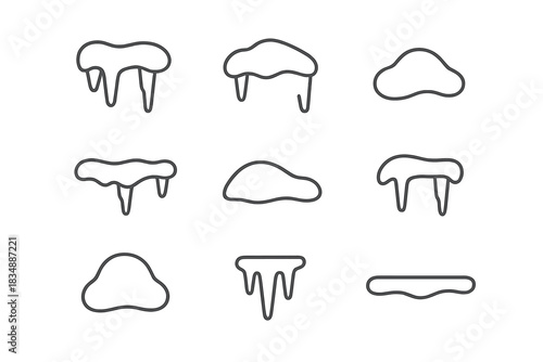 Outline shapes of winter snowdrifts and hanging ice elements for seasonal design