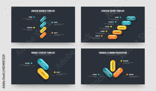 Service Insight 4 5 2 3 Step Infographic Slide Template Set. Company Solution Four Five Two Three Element Diagram Presentation Layout Vector Illustration Collection.