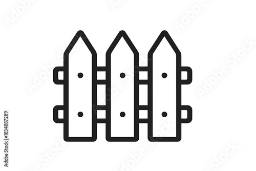 Minimalist black line segment of a traditional residential picket fence design element