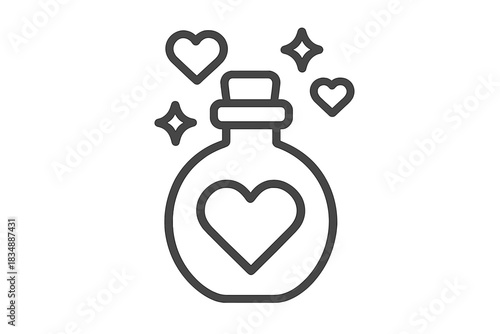 Magical love potion bottle with hearts and sparkling liquid for romance and enchantment