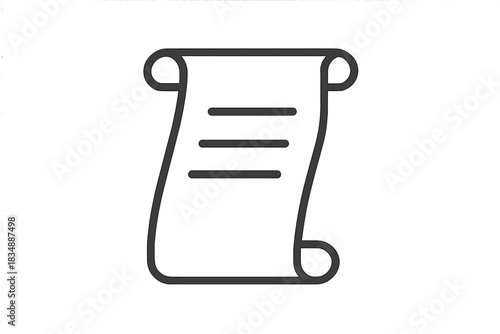 Minimalist outline drawing of an ancient rolled parchment scroll representing a legal document