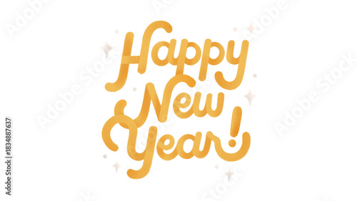 Festive Happy New Year message with playful lettering and sparkling accents, evoking joy and celebration for holiday greetings and seasonal promotions