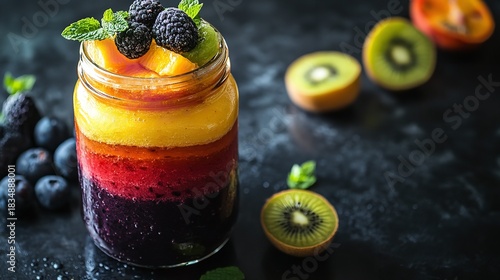 Fototapeta Naklejka Na Ścianę i Meble -  fruit cocktail with fresh fruits