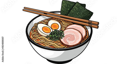 Authentic Japanese Ramen Noodle Soup with Chashu and Eggs