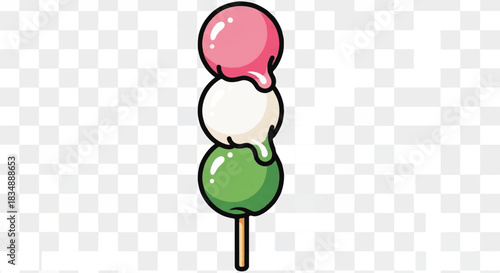 Sweet Japanese Three Color Dango Skewers Pink White Green