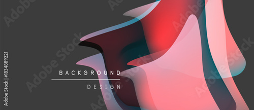 Abstract fluid shapes overlap, creating vibrant color gradients. Background design features pinks, reds, blues, teal hues. Modern aesthetic.