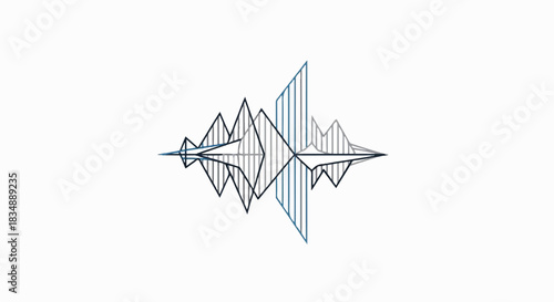 Abstract Digital Sound Wave or Data Signal Visualization in Line Art