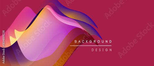 Abstract waves blend vibrant colors. Pink, orange, purple hues create dynamic background design. Modern, fluid shapes suggest movement.