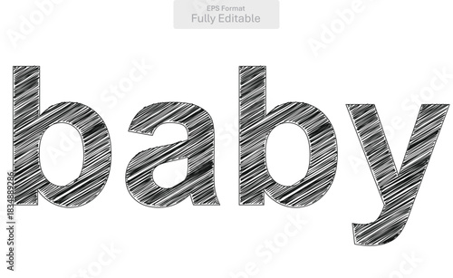 The sweet word baby rendered in a charming hand drawn sketch style symbolizing new life