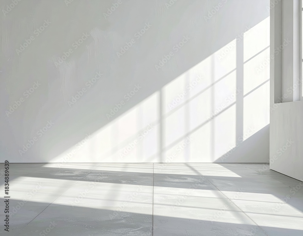 Obraz premium Bright room, light streams through window onto bare wall