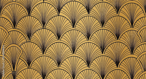 Art Deco Seamless Pattern with Golden Fan Shells Design
