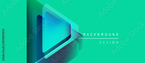 Abstract geometric design. Overlapping triangles create depth, vibrant turquoise background. Minimalist style, modern aesthetic. Text reads background design.