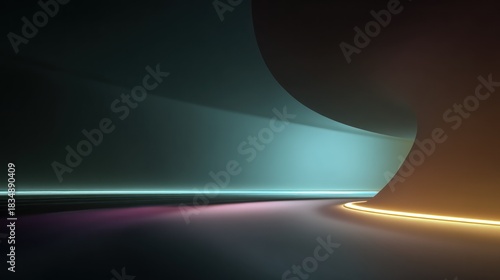 Fototapeta Naklejka Na Ścianę i Meble -  Abstract architectural interior with neon lighting