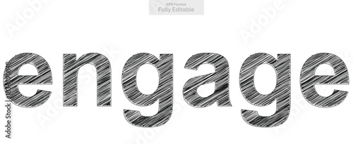 The word engage is displayed with an artistic hand drawn line texture