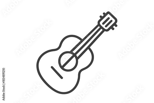 Minimalist black outline of a small acoustic guitar or ukulele string instrument