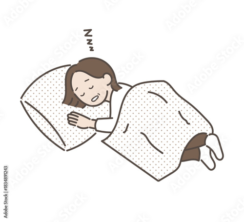 昼寝をする40代女性のイラスト