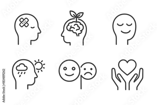 Mental health and emotional well-being symbols for psychological state and personal growth