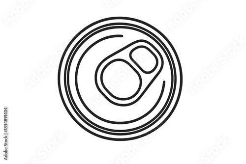 Circular top view of a sealed aluminum beverage can featuring a closed pull tab mechanism