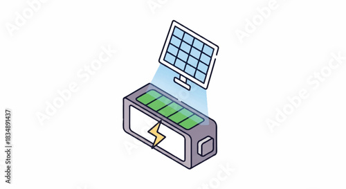 Isometric Renewable Energy Storage System with Solar Panel and Large Battery