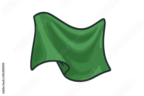 Blank green banner template waving in the wind isolated on a white background