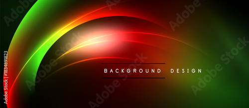Abstract vibrant waves, red, green, yellow hues. Dark background creates dramatic effect. Text reads background design.